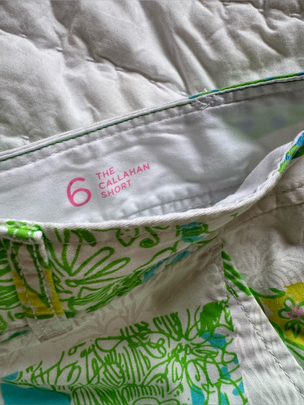 Lilly Pulitzer Callahan Patchwork Floral Shorts - White, Green & Blue - Picture 3 of 3